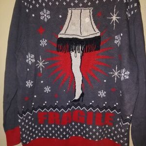 Festive Gray and Red Sweater with Lamp Design